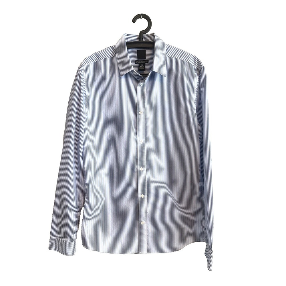 H&M Mens Striped Button Dress Shirt Sz M Slit Fit‎ Easy Iron Long Sleeve Office